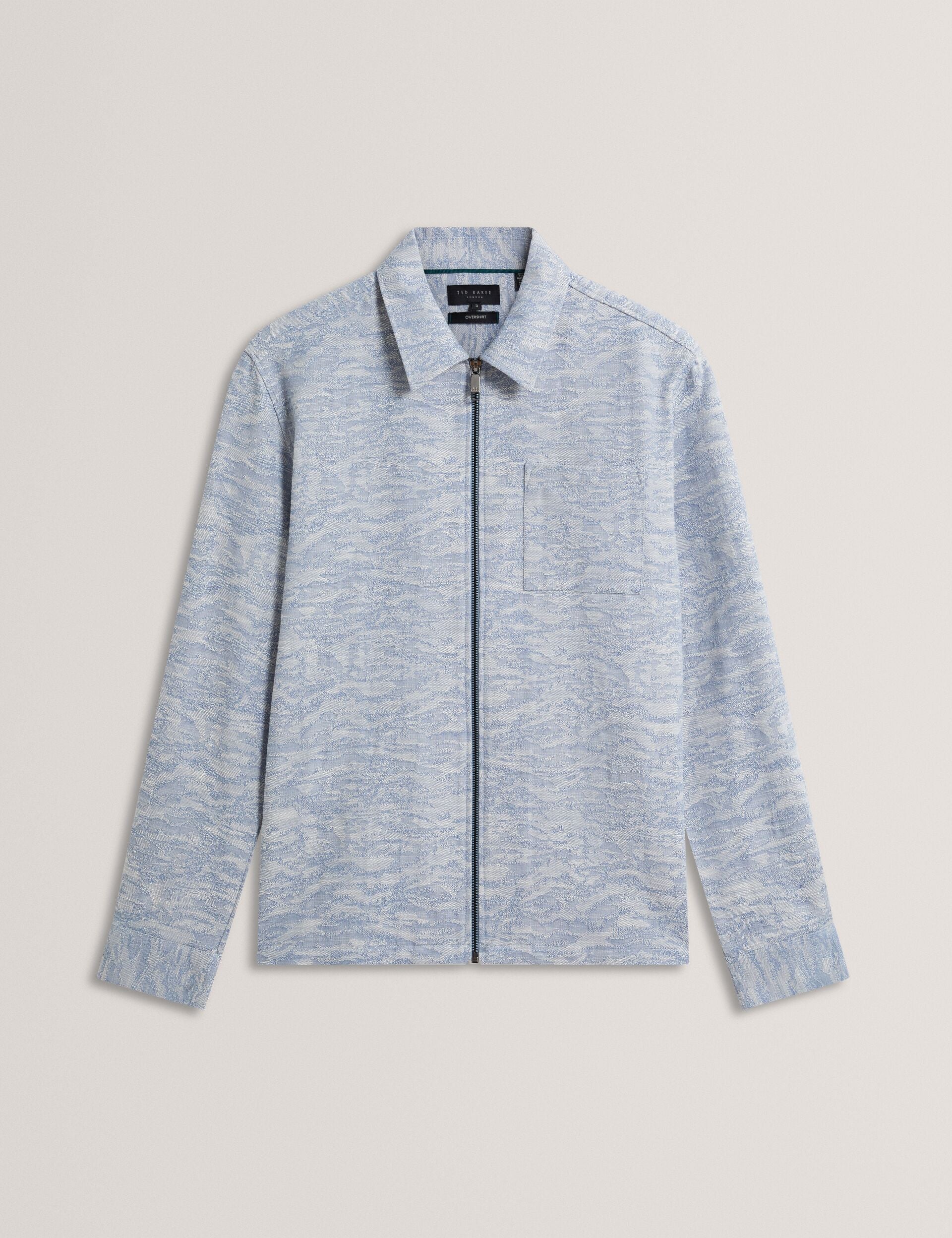 Ted Baker LERRETO Jacquard Light Denim Zip-Through Overshirt BLUE