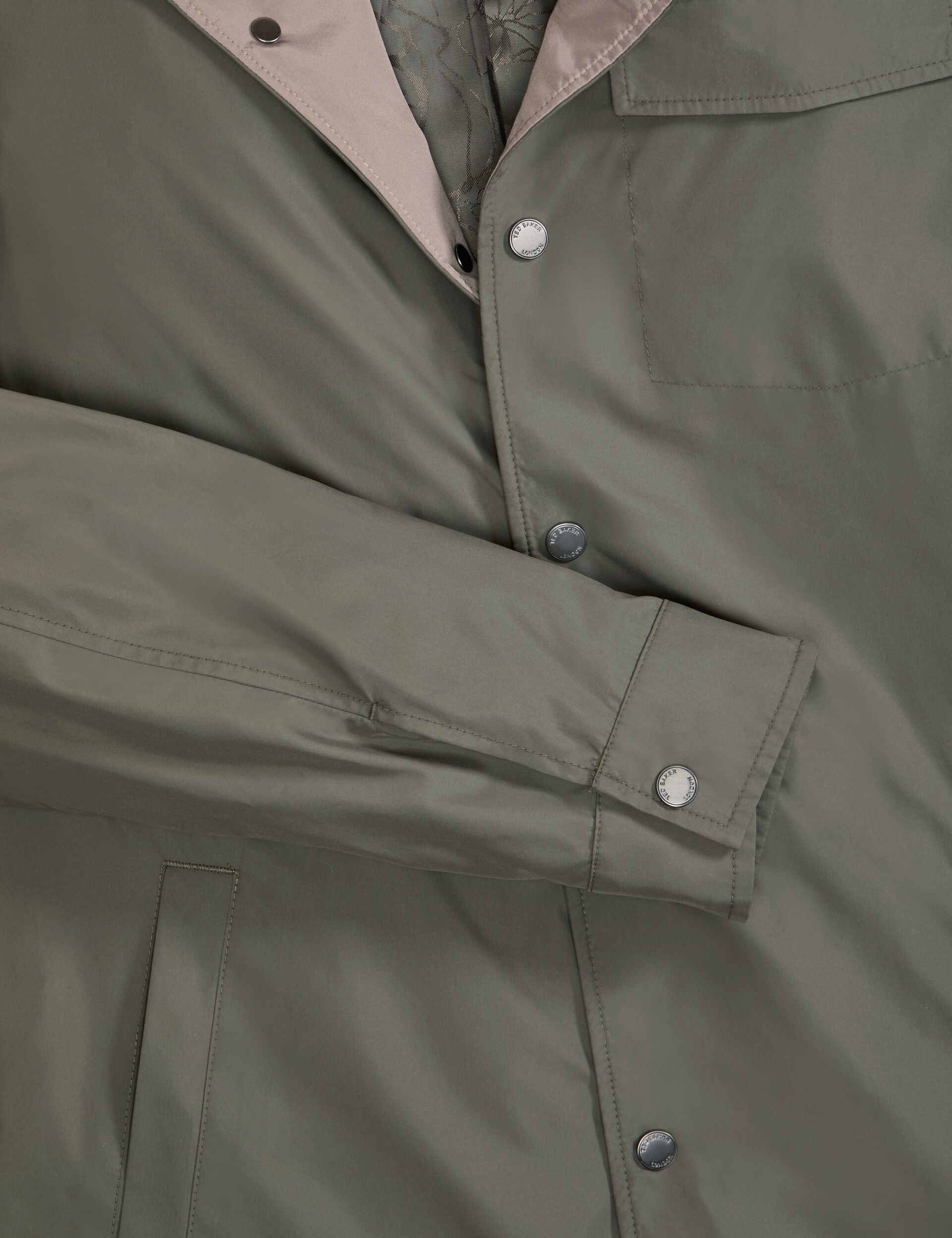 Ted Baker WALDEN Houndstooth Cotton Blend Coach Jacket KHAKI