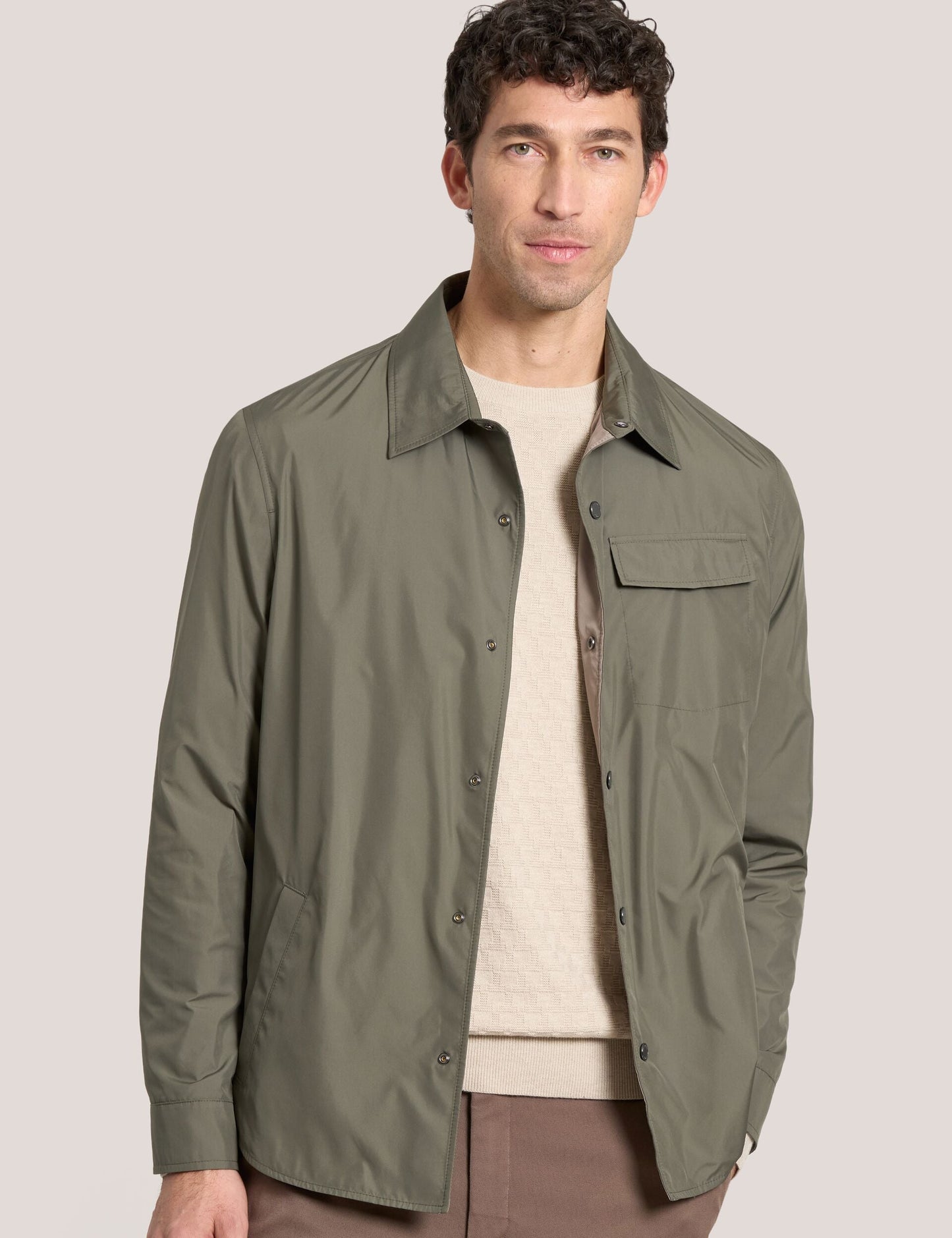 Ted Baker WALDEN Houndstooth Cotton Blend Coach Jacket KHAKI