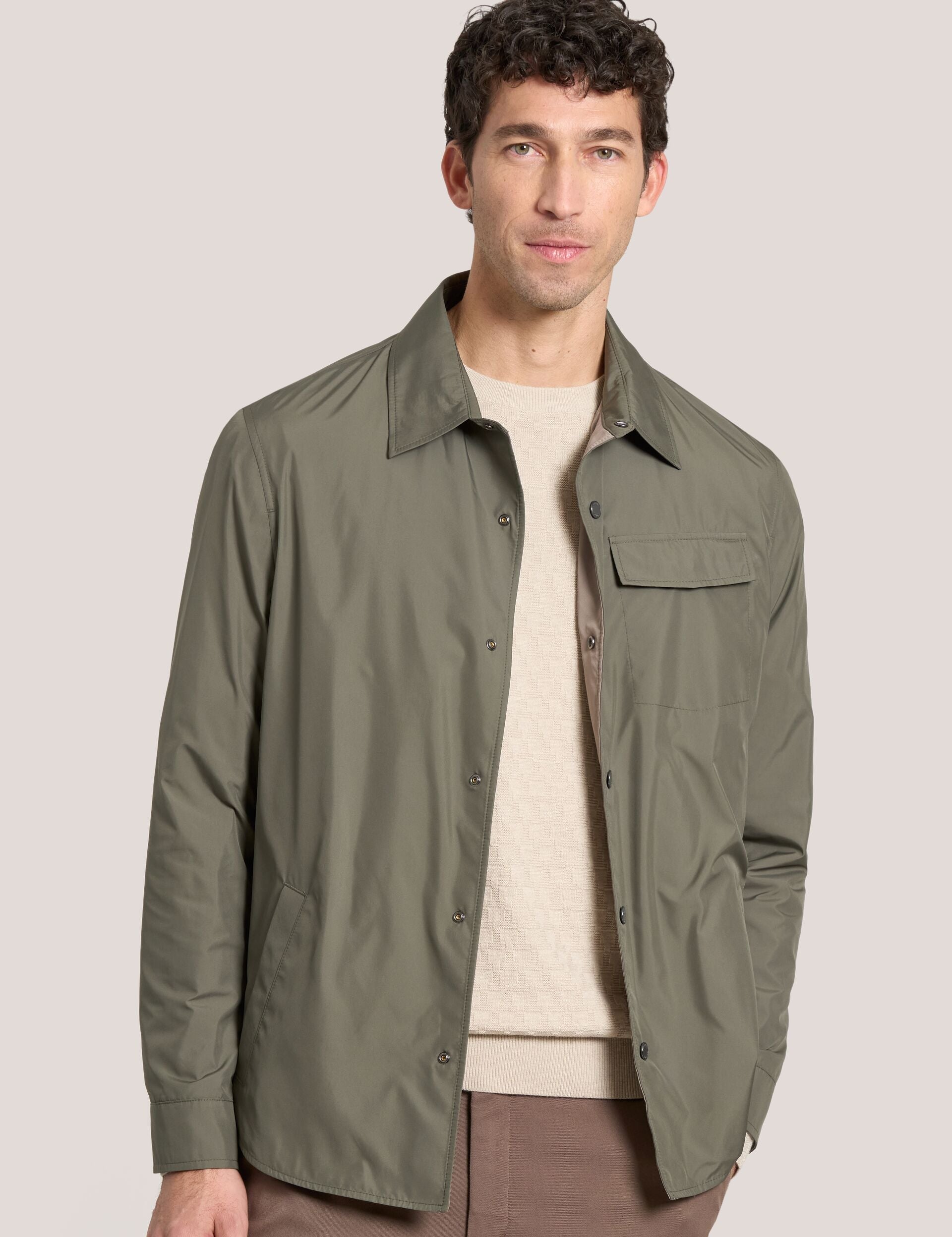 Ted Baker WALDEN Houndstooth Cotton Blend Coach Jacket KHAKI