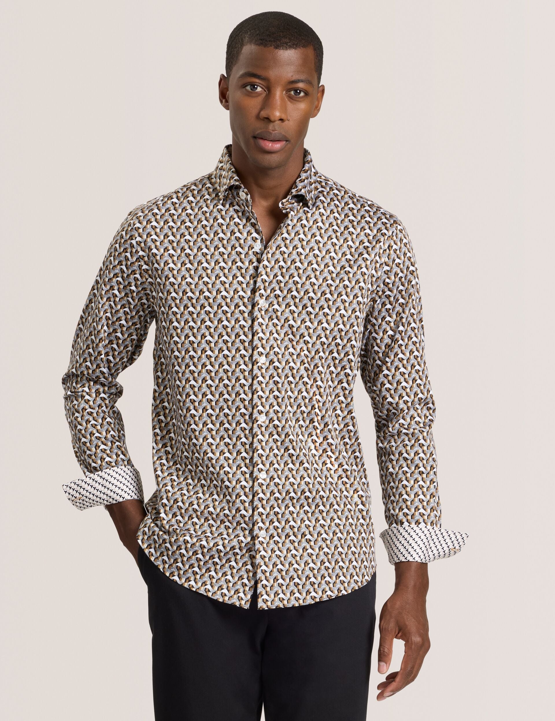Ted Baker SOREN - Long Sleeve Archie Print Shirt DULL GOLD
