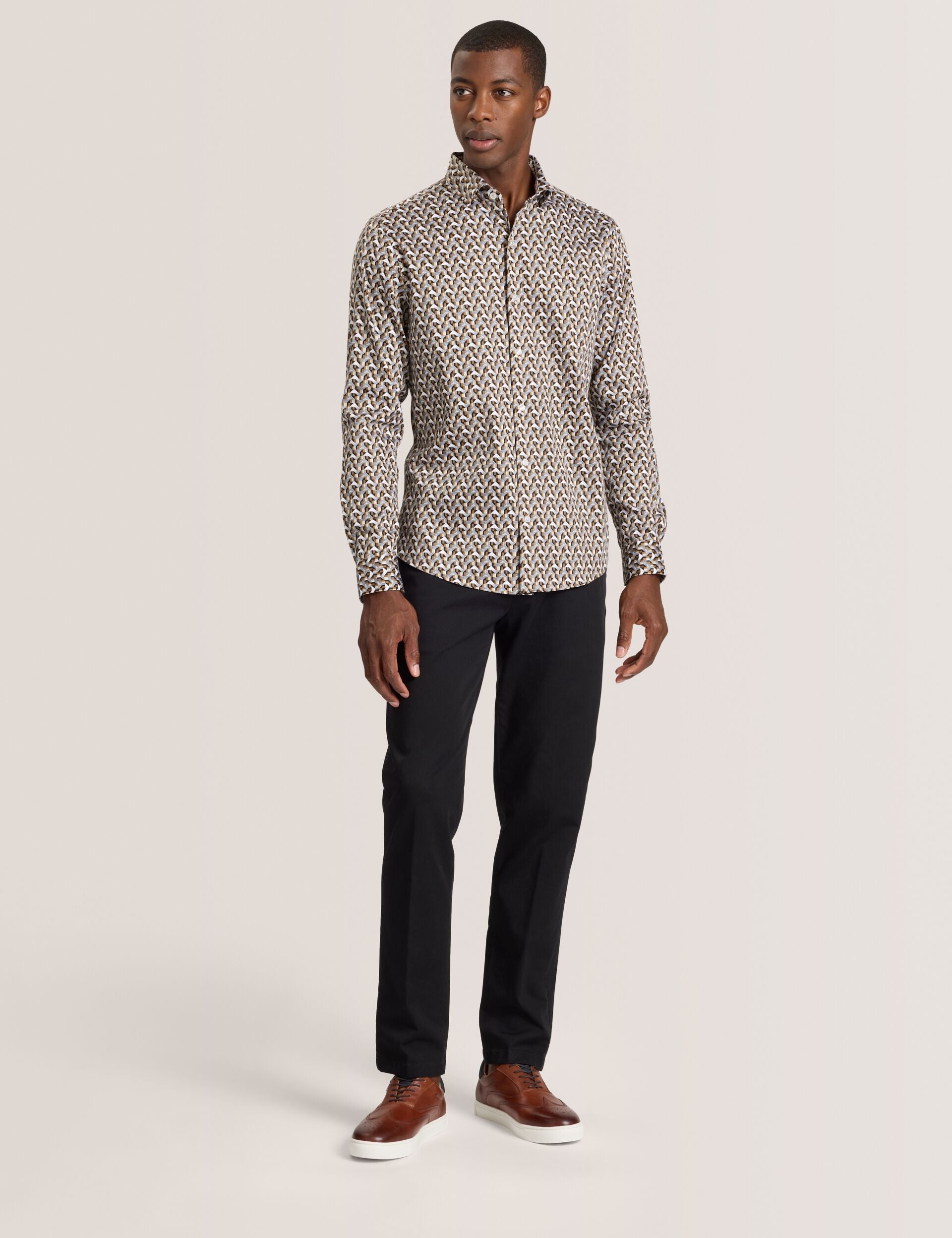 Ted Baker SOREN - Long Sleeve Archie Print Shirt DULL GOLD