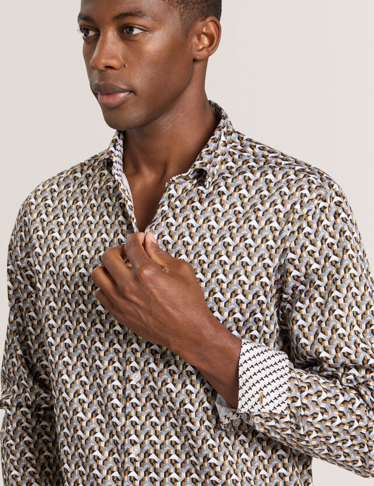Ted Baker SOREN - Long Sleeve Archie Print Shirt DULL GOLD