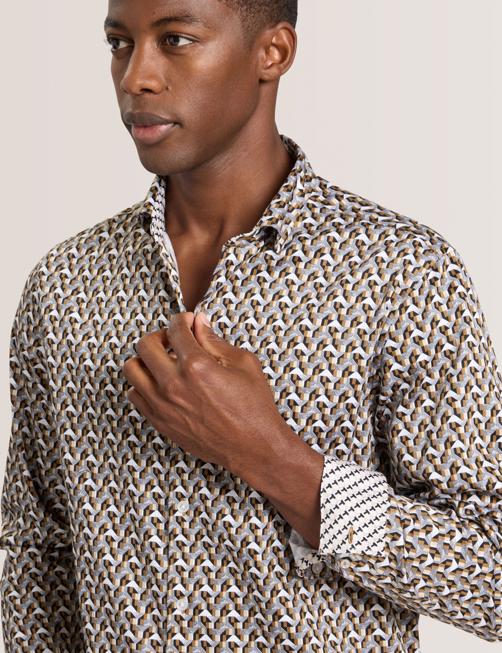 Ted Baker SOREN - Long Sleeve Archie Print Shirt DULL GOLD