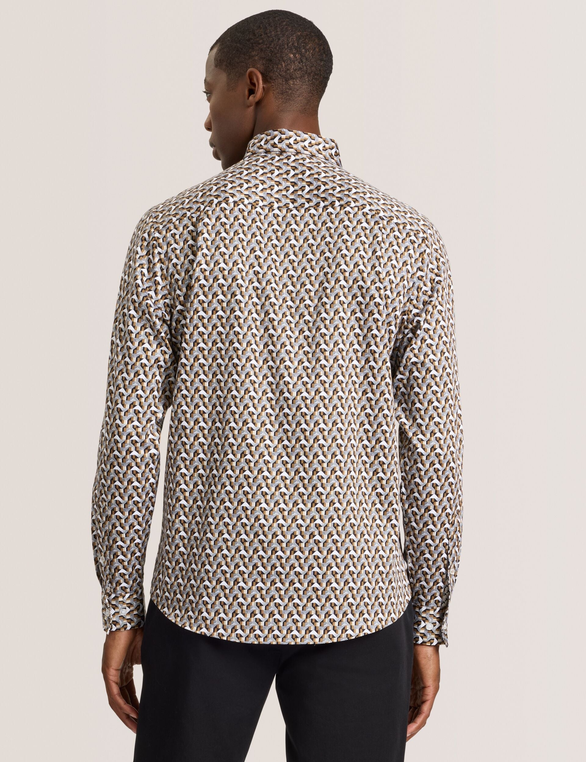 Ted Baker SOREN - Long Sleeve Archie Print Shirt DULL GOLD