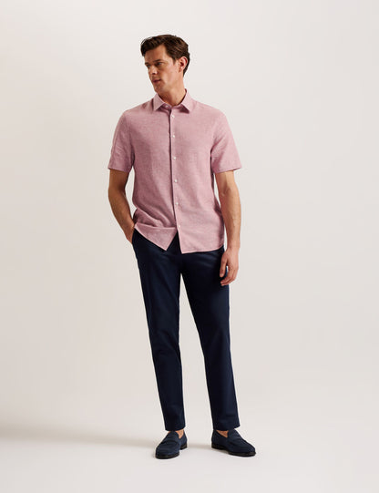 Ted Baker NAIRES Linen Blend Slim Short Sleeve Shirt MID PINK
