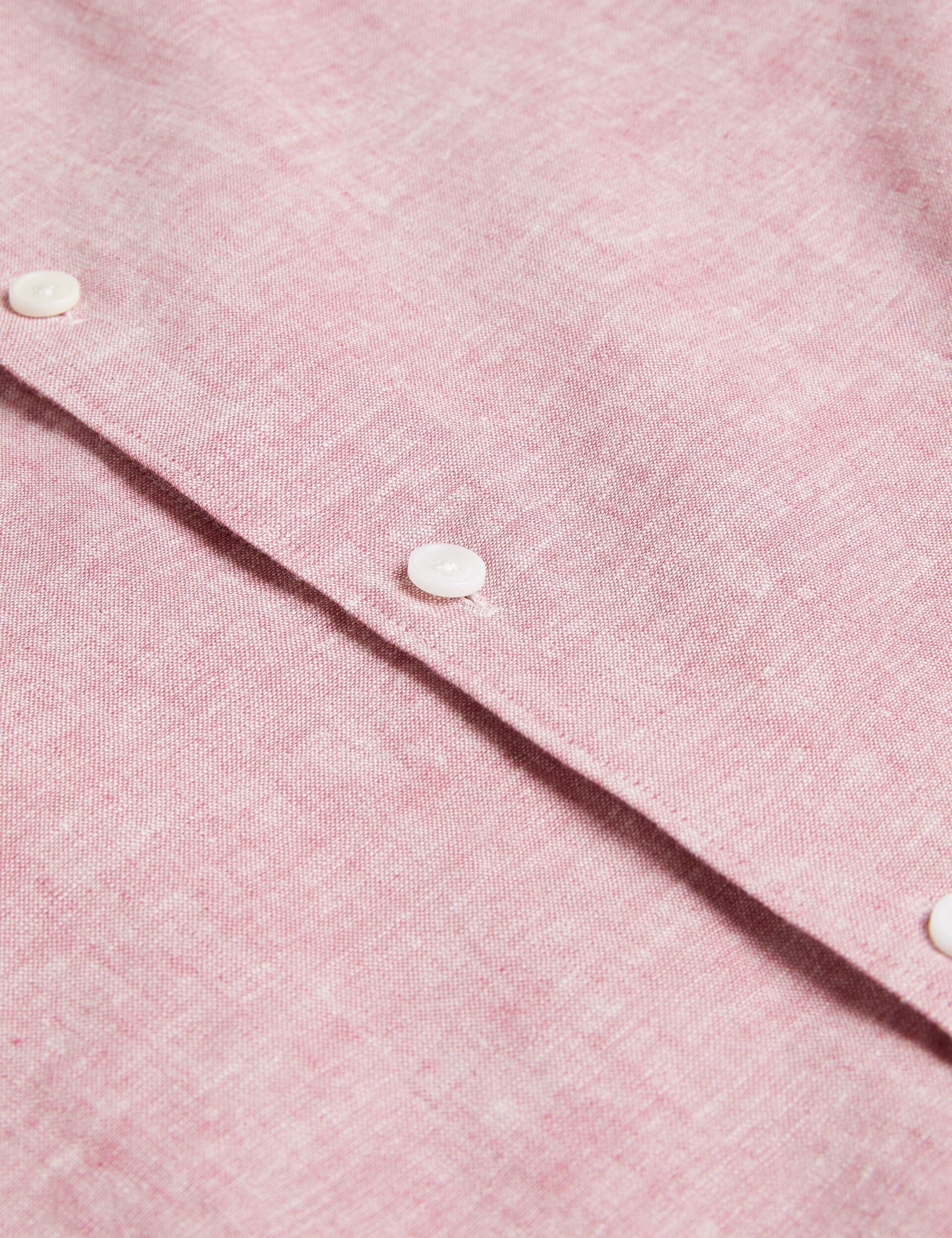 Ted Baker NAIRES Linen Blend Slim Short Sleeve Shirt MID PINK