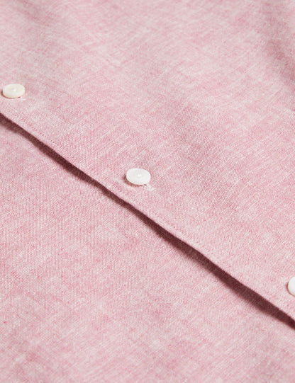 Ted Baker NAIRES Linen Blend Slim Short Sleeve Shirt MID PINK