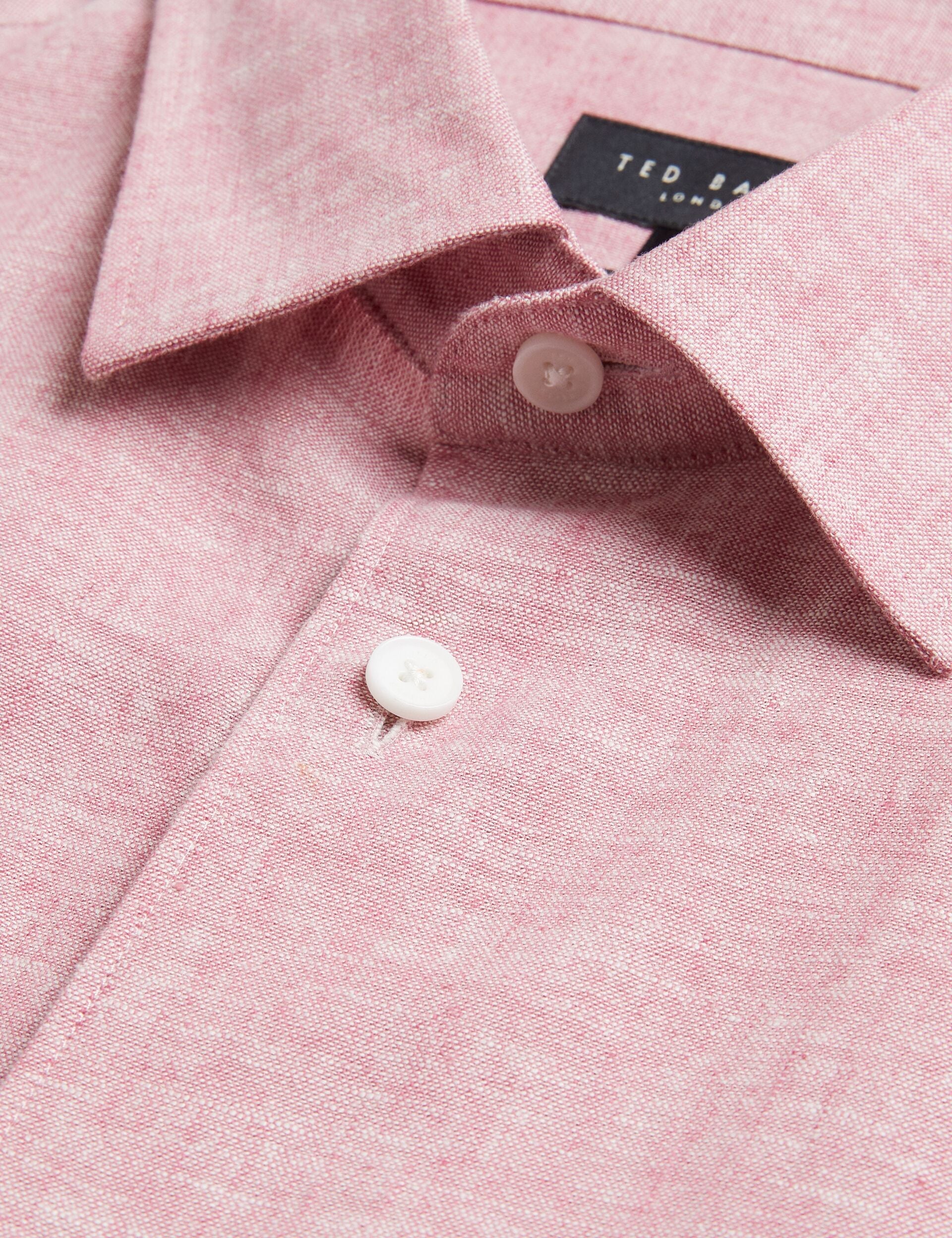 Ted Baker NAIRES Linen Blend Slim Short Sleeve Shirt MID PINK