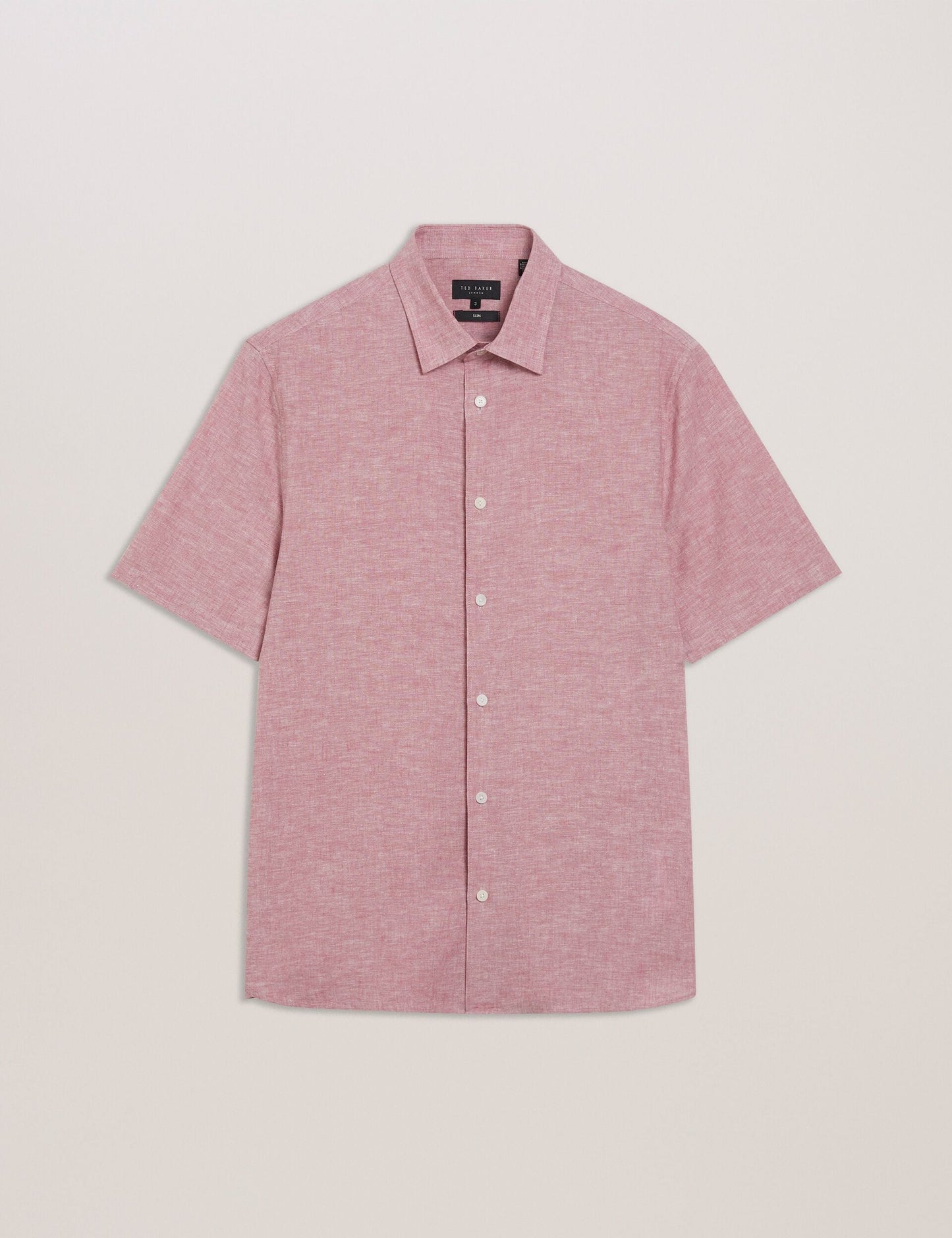 Ted Baker NAIRES Linen Blend Slim Short Sleeve Shirt MID PINK