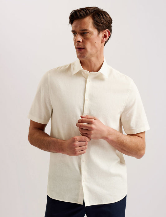 Ted Baker NAIRES Linen Blend Slim Short Sleeve Shirt WHITE