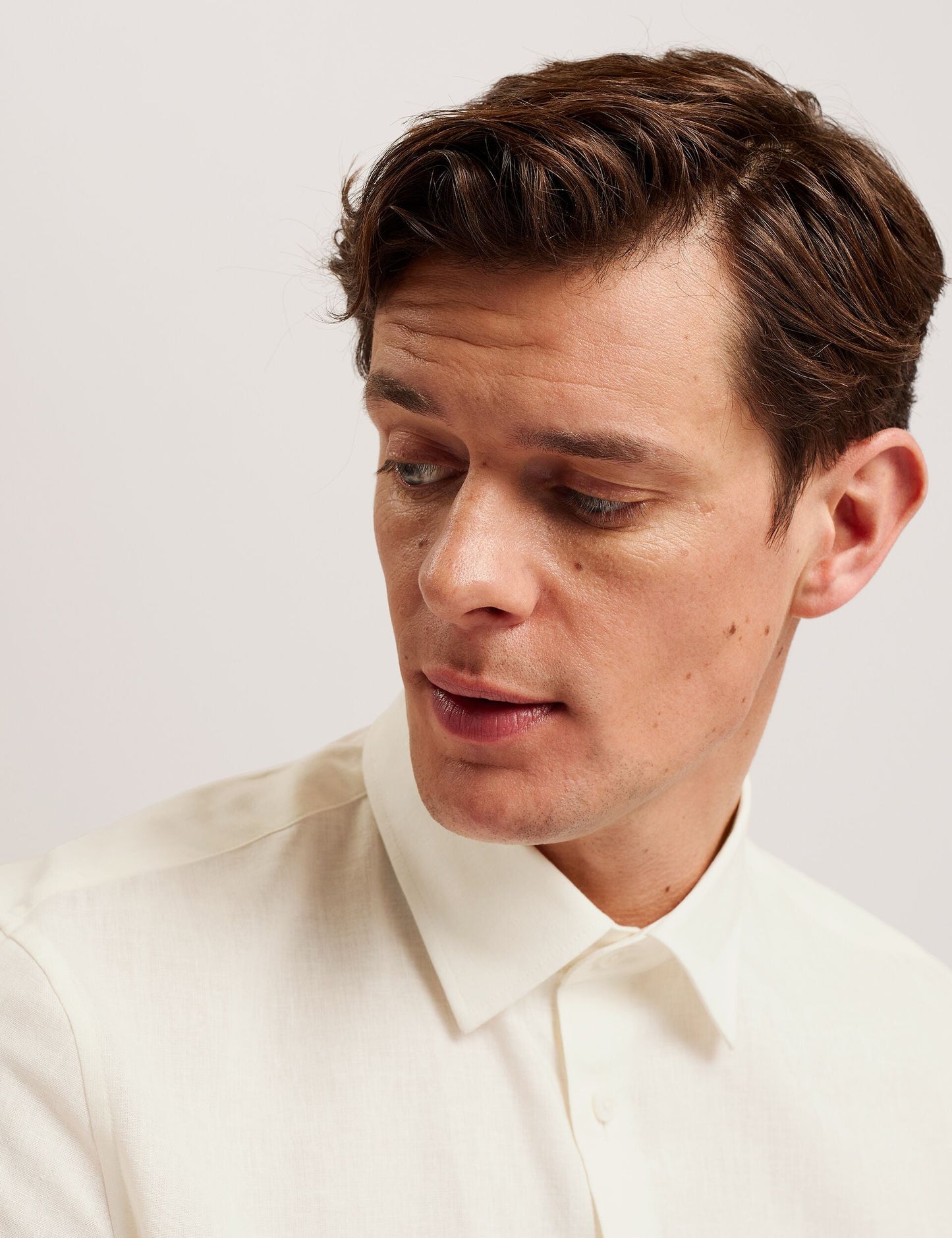 Ted Baker NAIRES Linen Blend Slim Short Sleeve Shirt WHITE