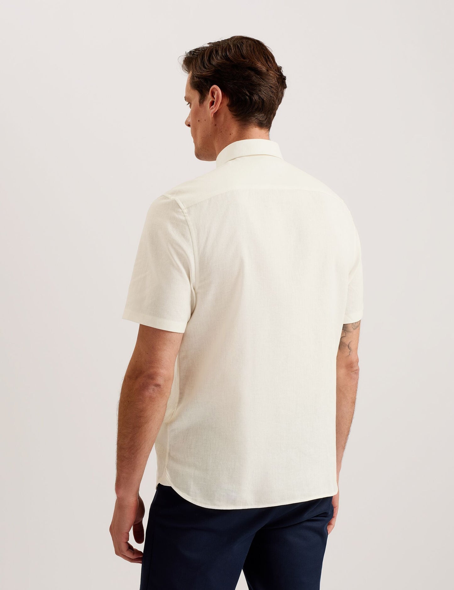 Ted Baker NAIRES Linen Blend Slim Short Sleeve Shirt WHITE