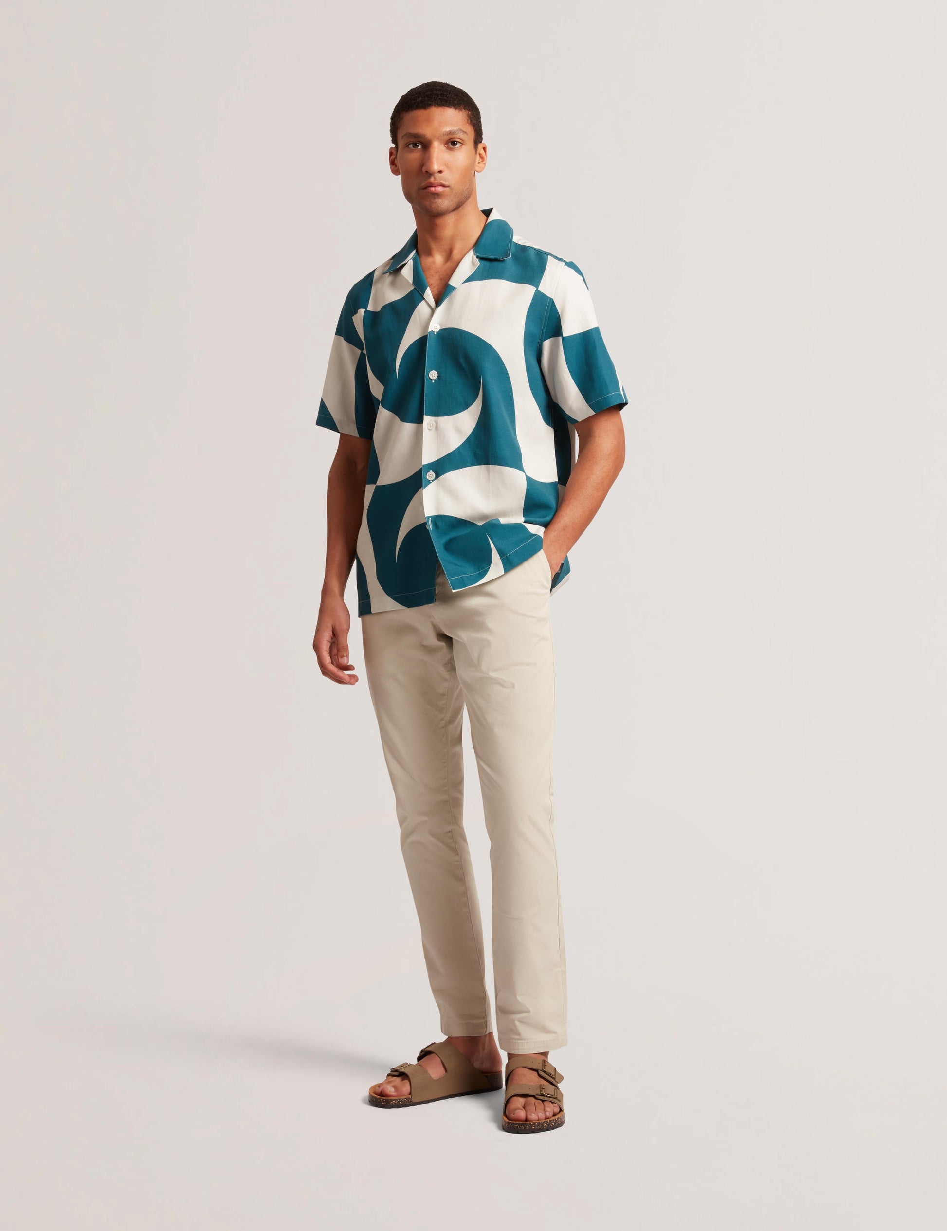 Ted Baker ROLDAN - Short Sleeve Oversized Swirl Print Shirt TURQUOISE