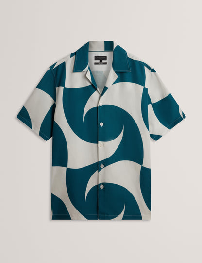 Ted Baker ROLDAN - Short Sleeve Oversized Swirl Print Shirt TURQUOISE