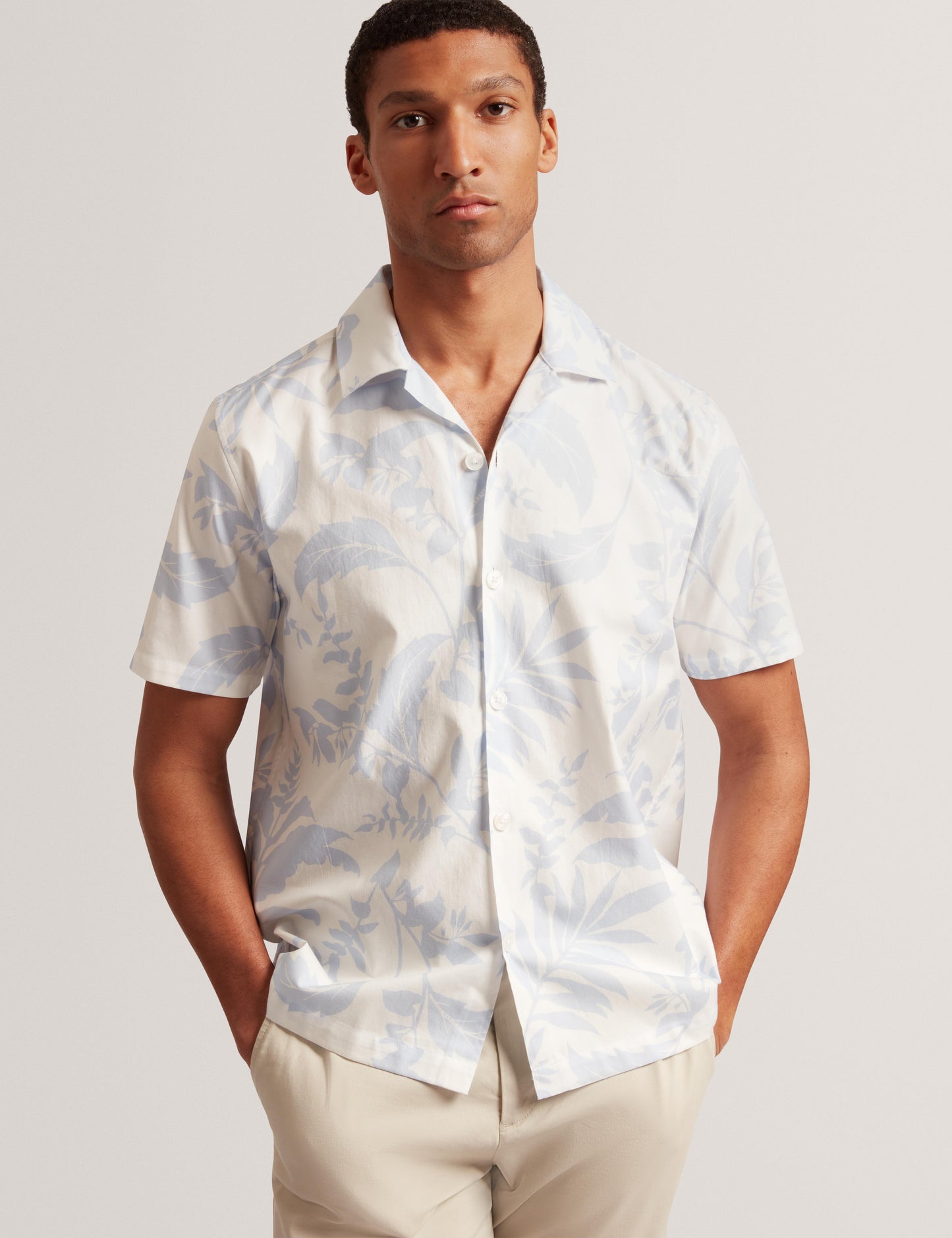 Ted Baker KITS - Short Sleeve Relaxed Floral Print Shirt LIGHT BLUE