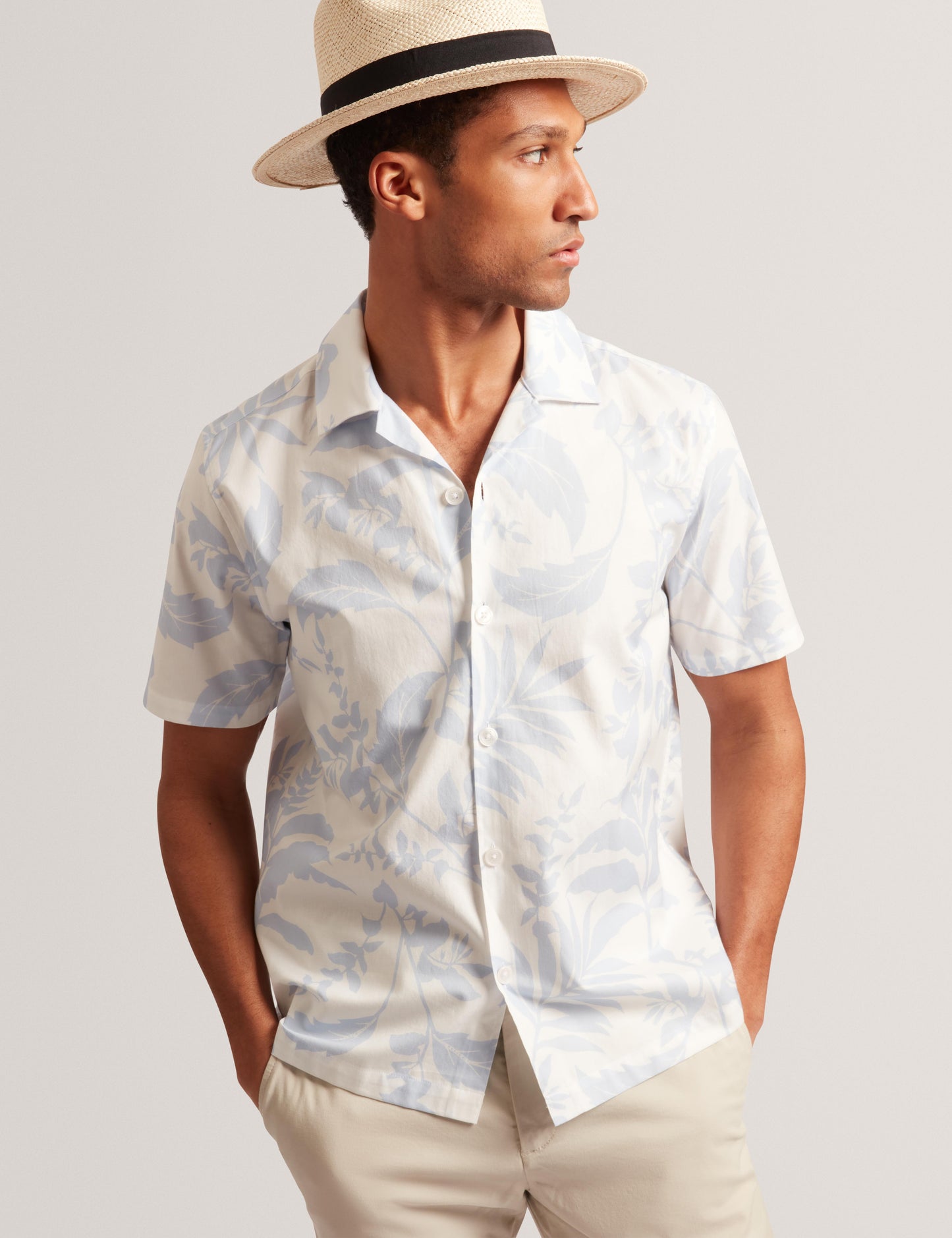 Ted Baker KITS - Short Sleeve Relaxed Floral Print Shirt LIGHT BLUE