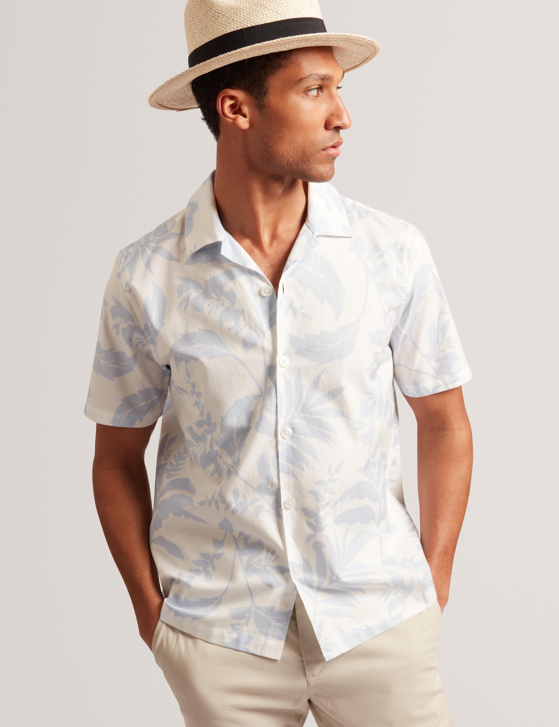 Ted Baker KITS - Short Sleeve Relaxed Floral Print Shirt LIGHT BLUE