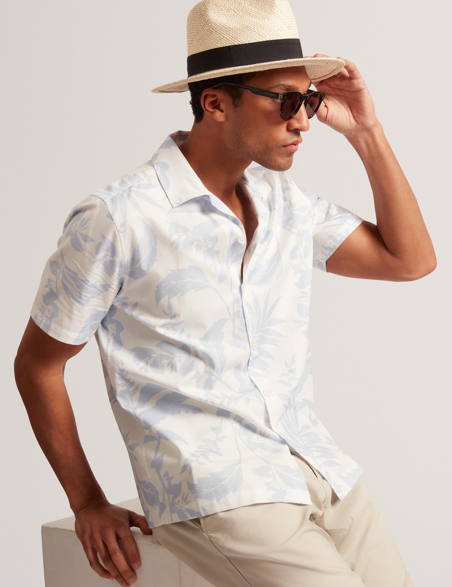 Ted Baker KITS - Short Sleeve Relaxed Floral Print Shirt LIGHT BLUE