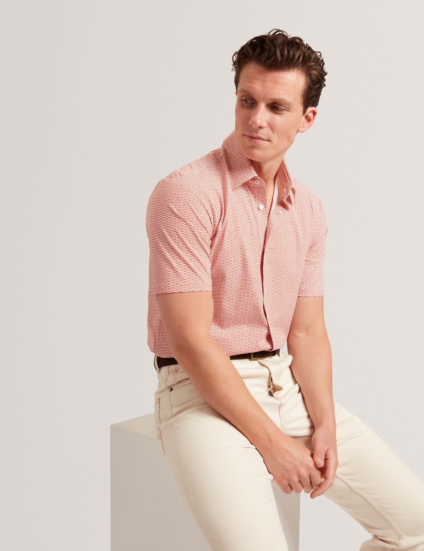 Ted Baker Orange Wavey Geo Print Short Sleeve Shirt | WAVEYS | Ted Baker BRIGHT ORANGE