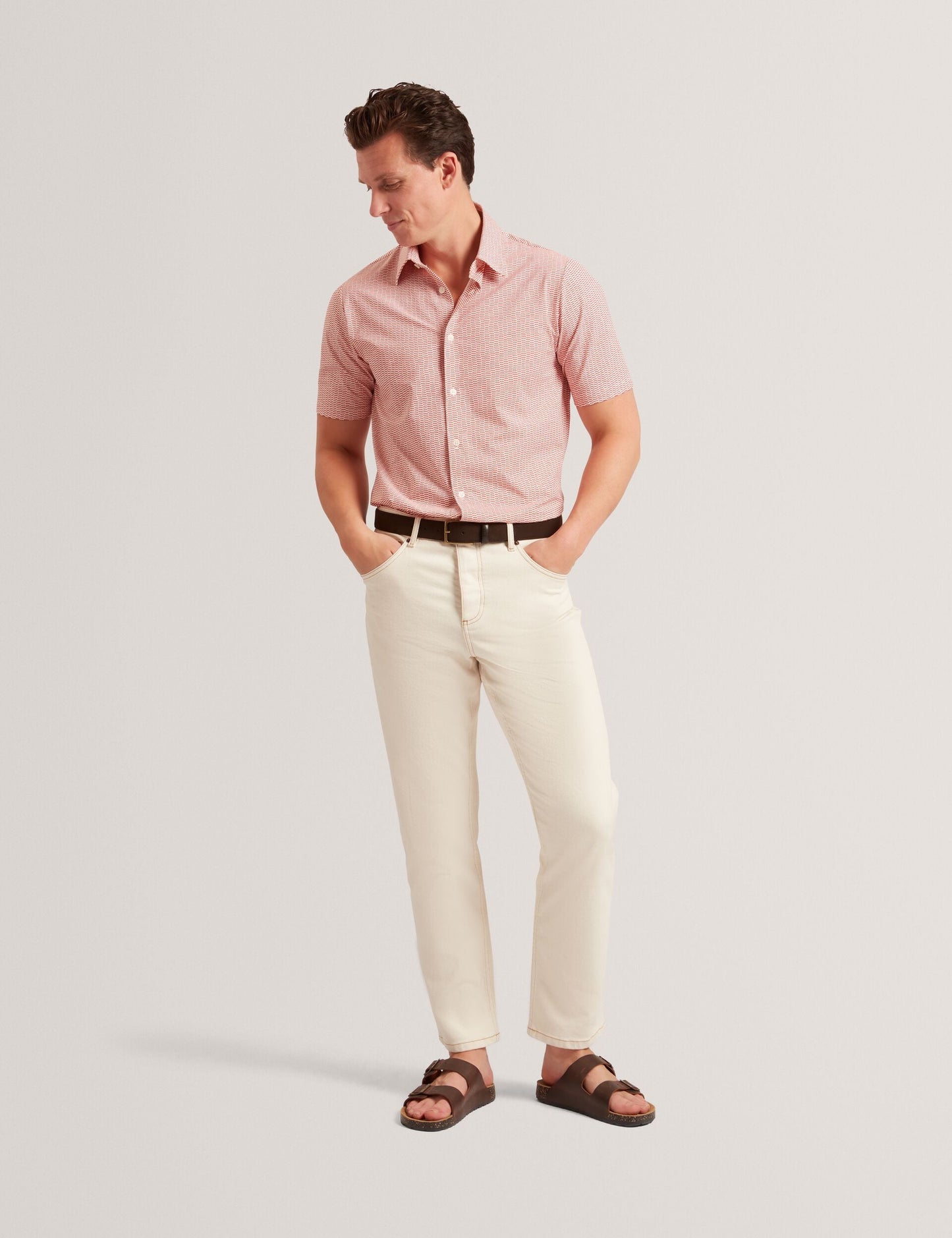 Ted Baker Orange Wavey Geo Print Short Sleeve Shirt | WAVEYS | Ted Baker BRIGHT ORANGE