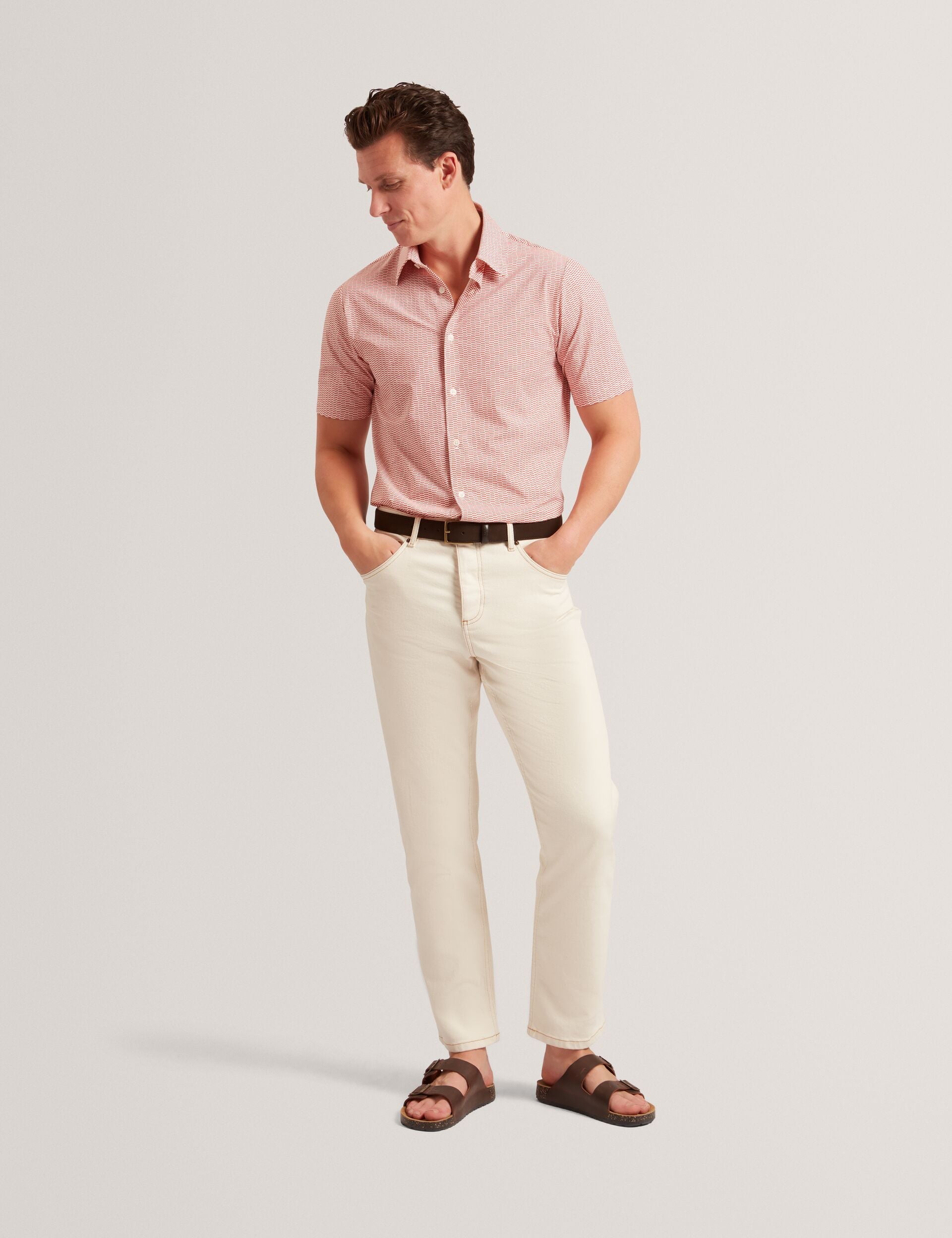Ted Baker Orange Wavey Geo Print Short Sleeve Shirt | WAVEYS | Ted Baker BRIGHT ORANGE