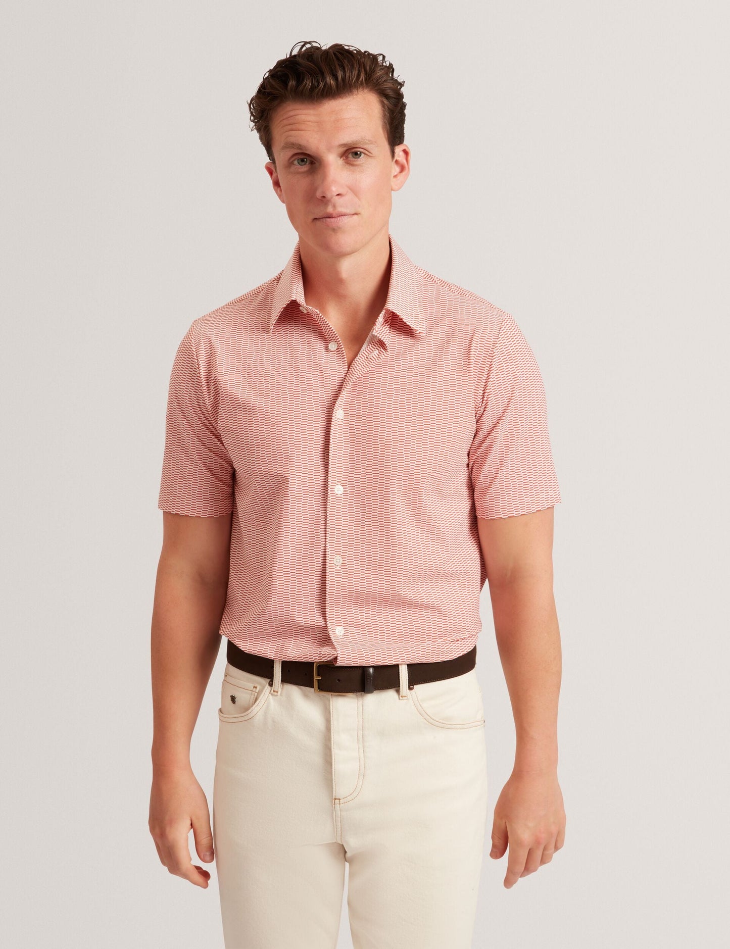 Ted Baker Orange Wavey Geo Print Short Sleeve Shirt | WAVEYS | Ted Baker BRIGHT ORANGE