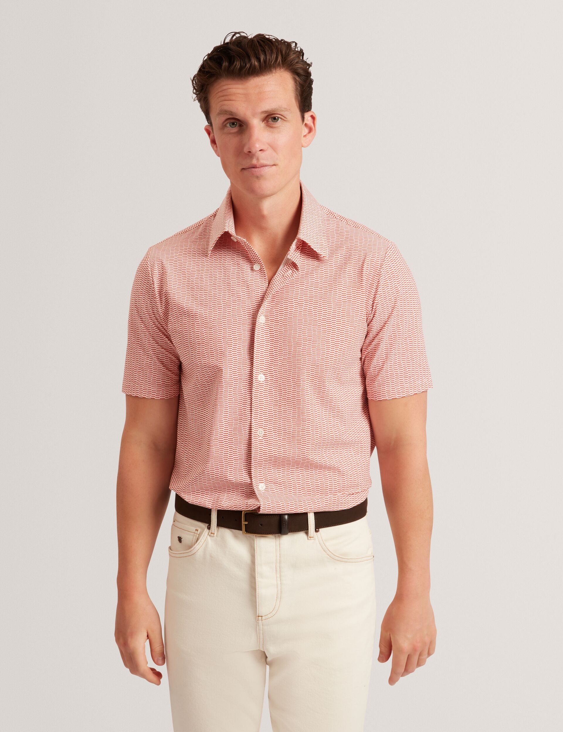 Ted Baker Orange Wavey Geo Print Short Sleeve Shirt | WAVEYS | Ted Baker BRIGHT ORANGE