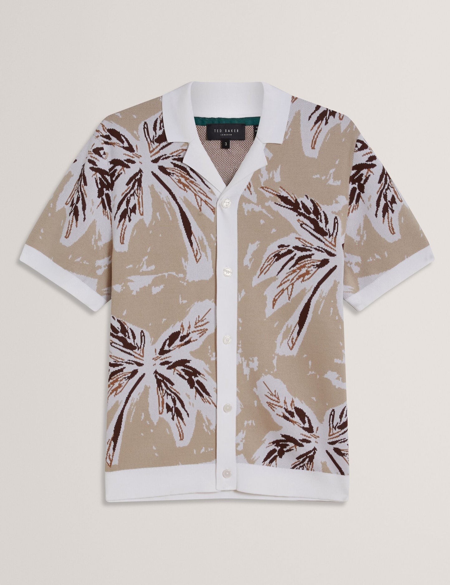 Ted Baker KYES - Leaf Print Knitted Short Sleeve Shirt TAUPE
