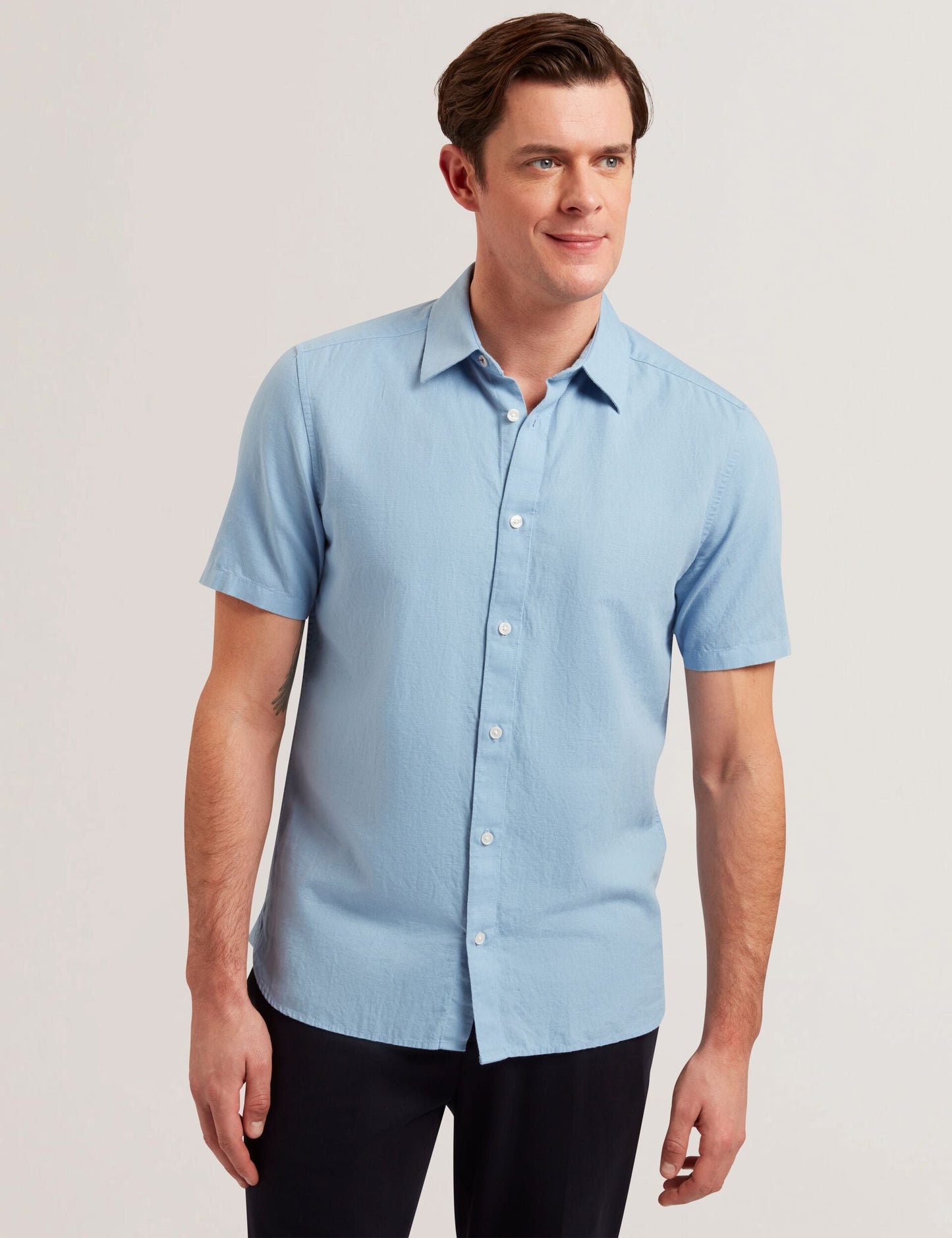 Ted Baker ZEFRE - Blue Short Sleeve Linen Woven Shirt LIGHT BLUE