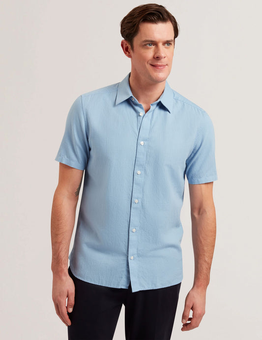 Ted Baker ZEFRE - Blue Short Sleeve Linen Woven Shirt LIGHT BLUE
