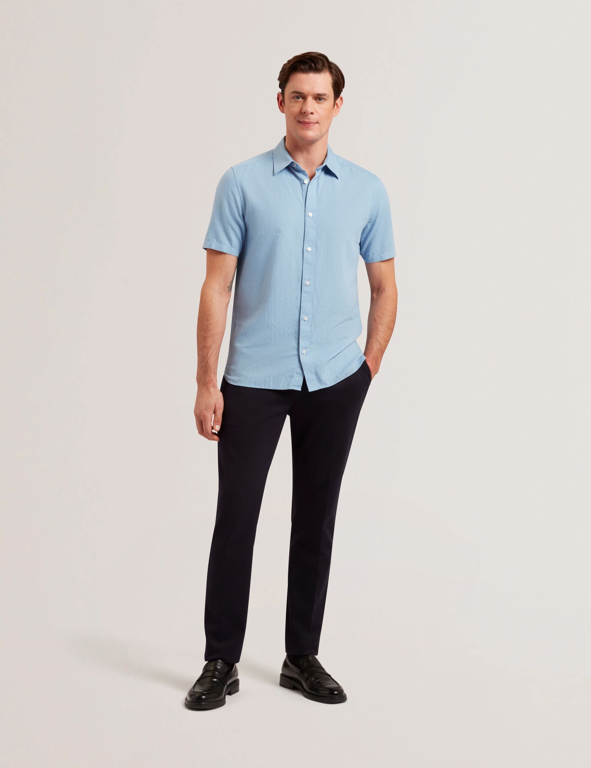 Ted Baker ZEFRE - Blue Short Sleeve Linen Woven Shirt LIGHT BLUE
