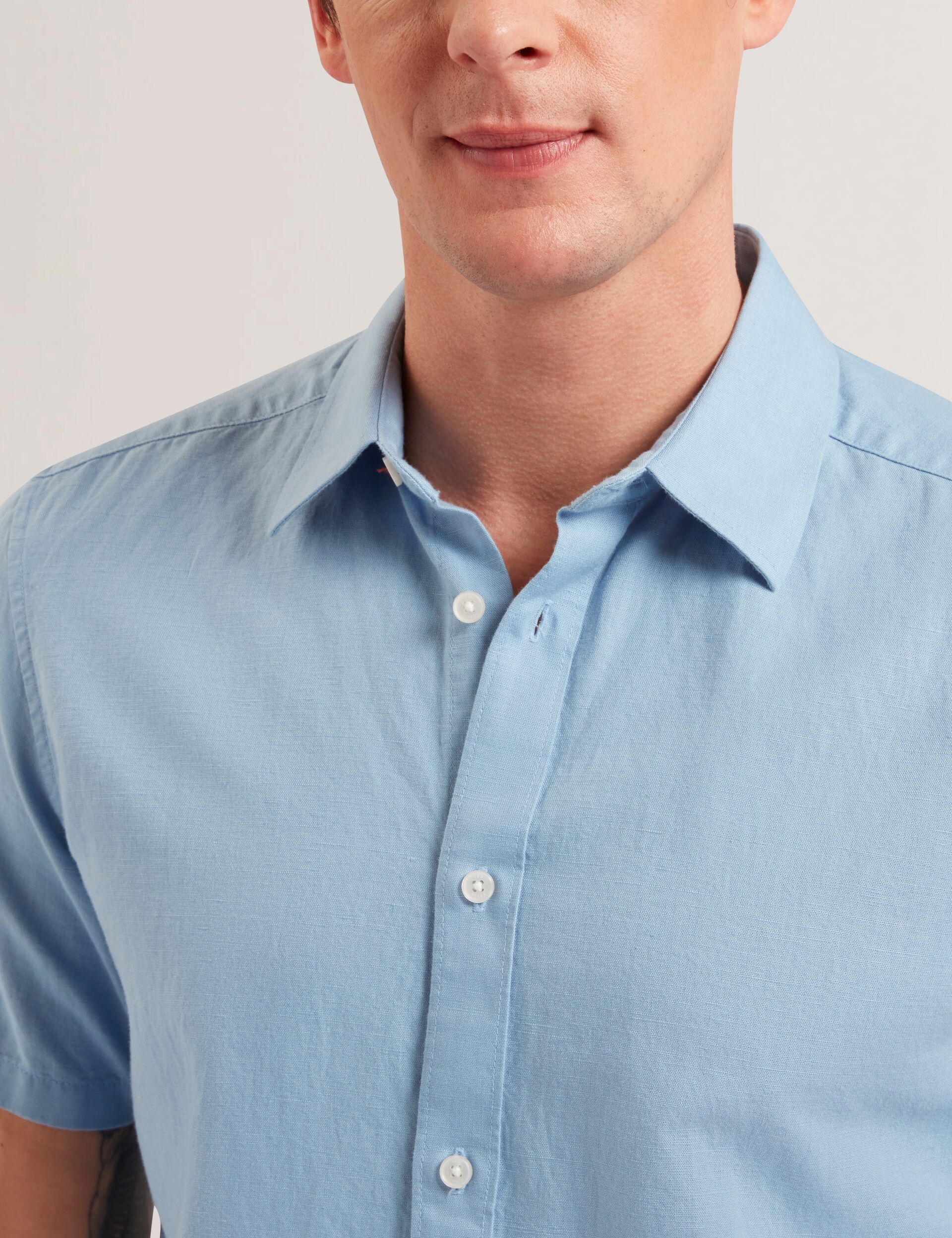 Ted Baker ZEFRE - Blue Short Sleeve Linen Woven Shirt LIGHT BLUE
