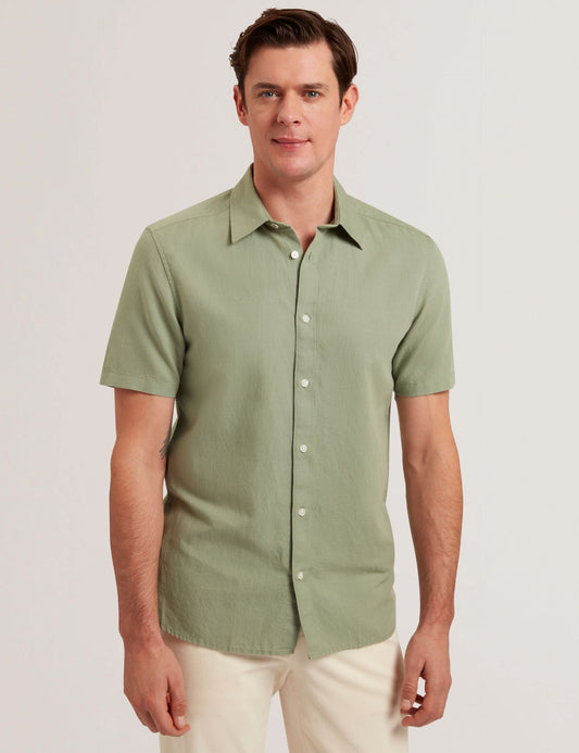 Ted Baker ZEFRE - Green Short Sleeve Linen Woven Shirt GREEN