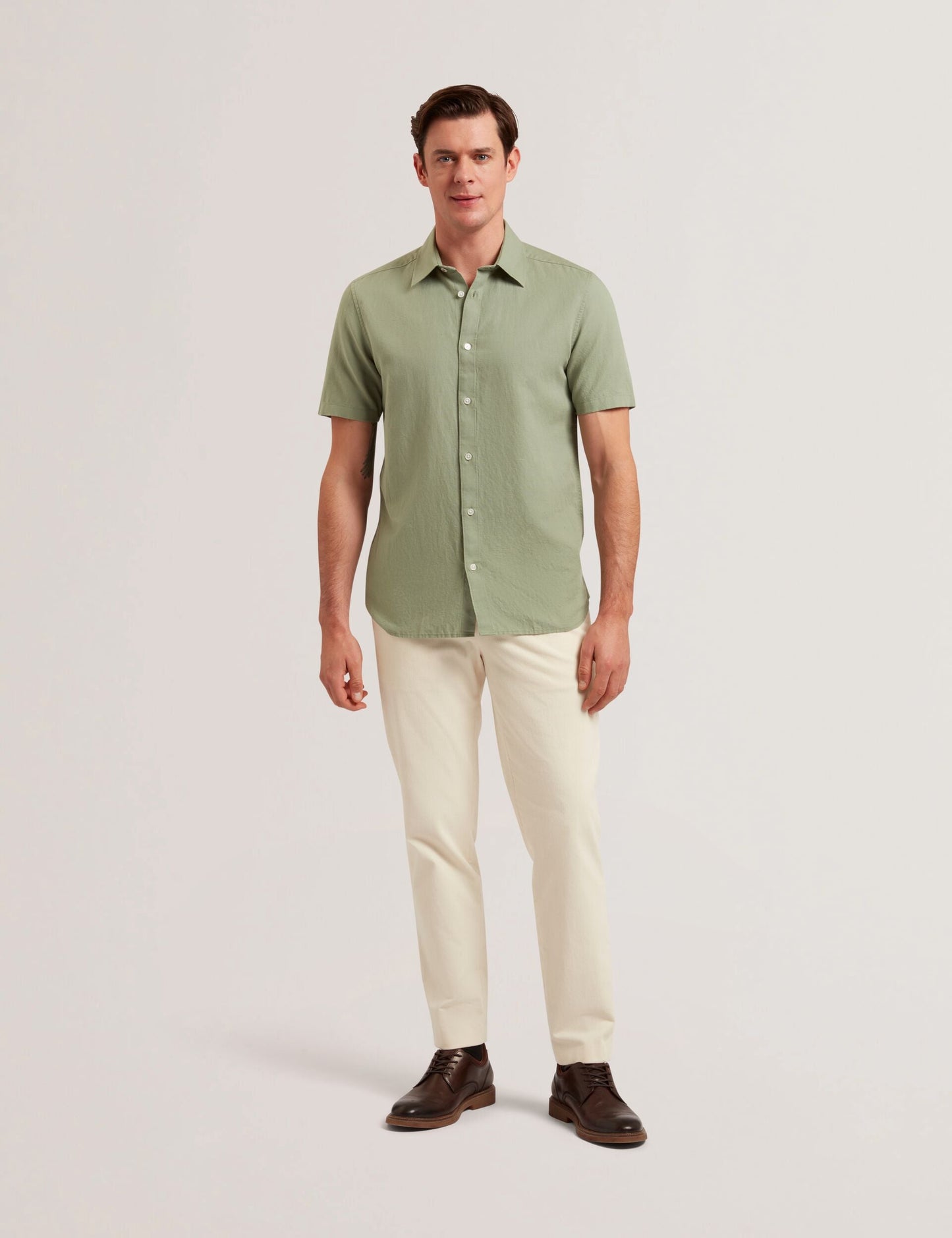 Ted Baker ZEFRE - Green Short Sleeve Linen Woven Shirt GREEN