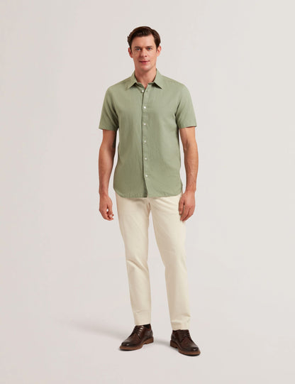 Ted Baker ZEFRE - Green Short Sleeve Linen Woven Shirt GREEN