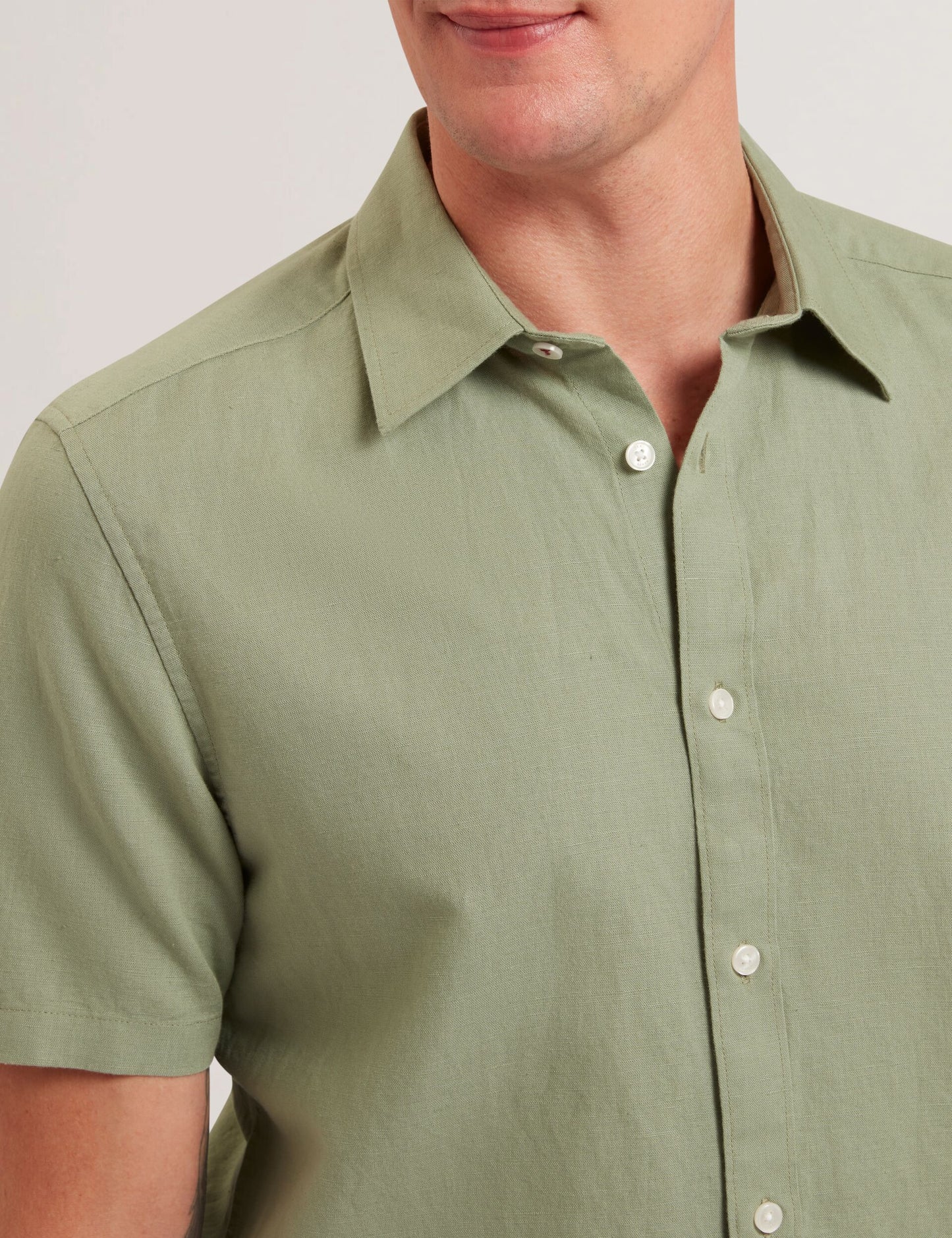 Ted Baker ZEFRE - Green Short Sleeve Linen Woven Shirt GREEN