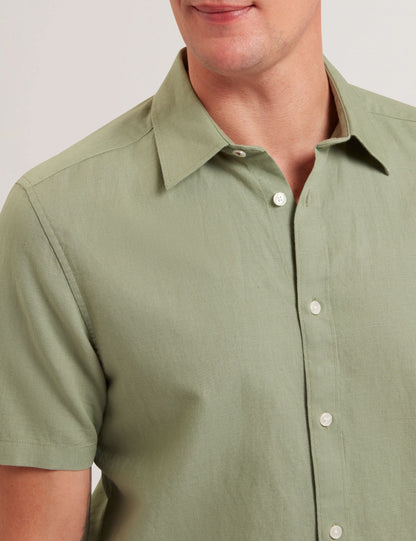 Ted Baker ZEFRE - Green Short Sleeve Linen Woven Shirt GREEN
