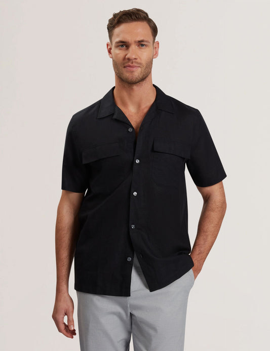 Ted Baker WHETHER - Short Sleeve Regular Fit Double Pocket Shirt BLACK