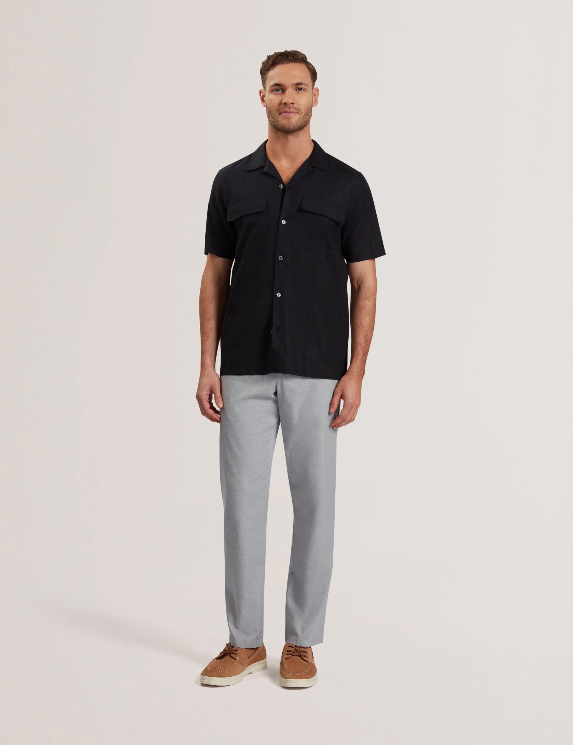 Ted Baker WHETHER - Short Sleeve Regular Fit Double Pocket Shirt BLACK