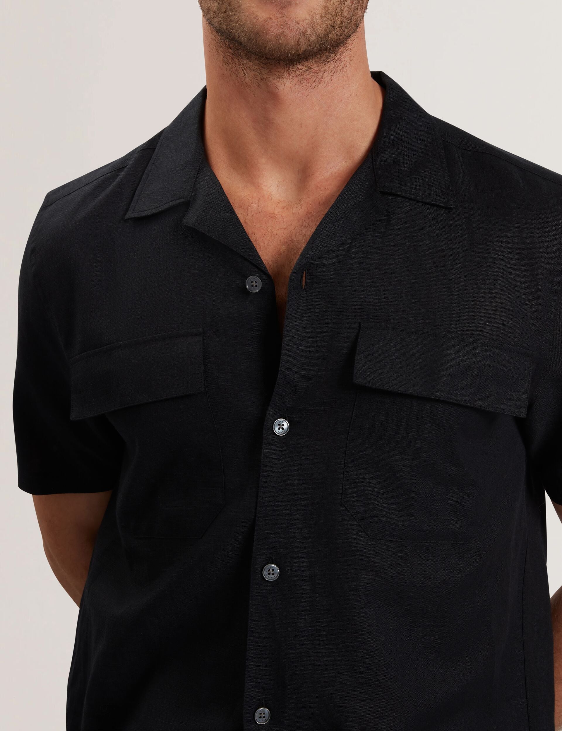Ted Baker WHETHER - Short Sleeve Regular Fit Double Pocket Shirt BLACK