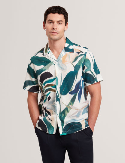 Ted Baker ROGNSKI - Relaxed Floral Short Sleeve Linen Shirt WHITE