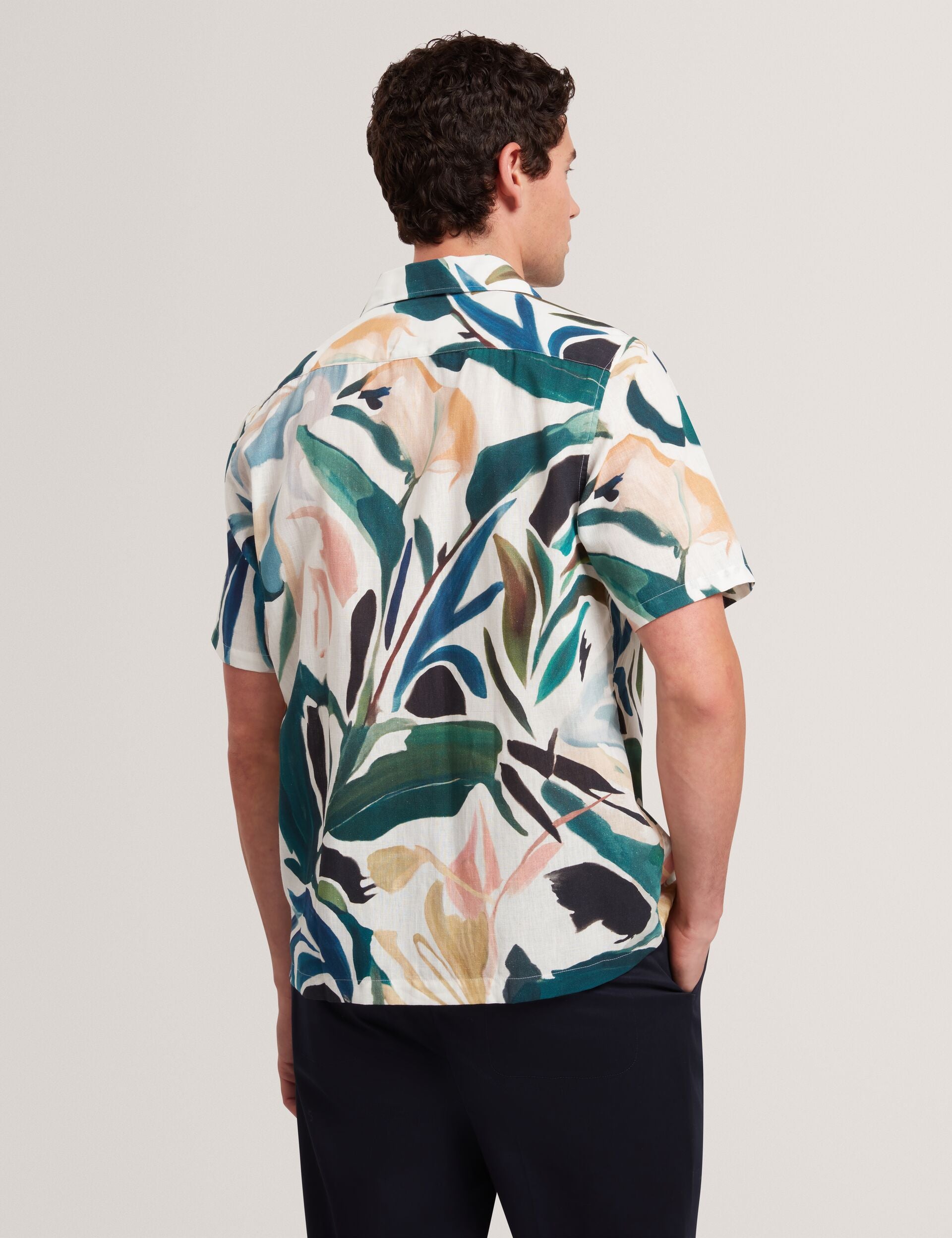 Ted Baker ROGNSKI - Relaxed Floral Short Sleeve Linen Shirt WHITE