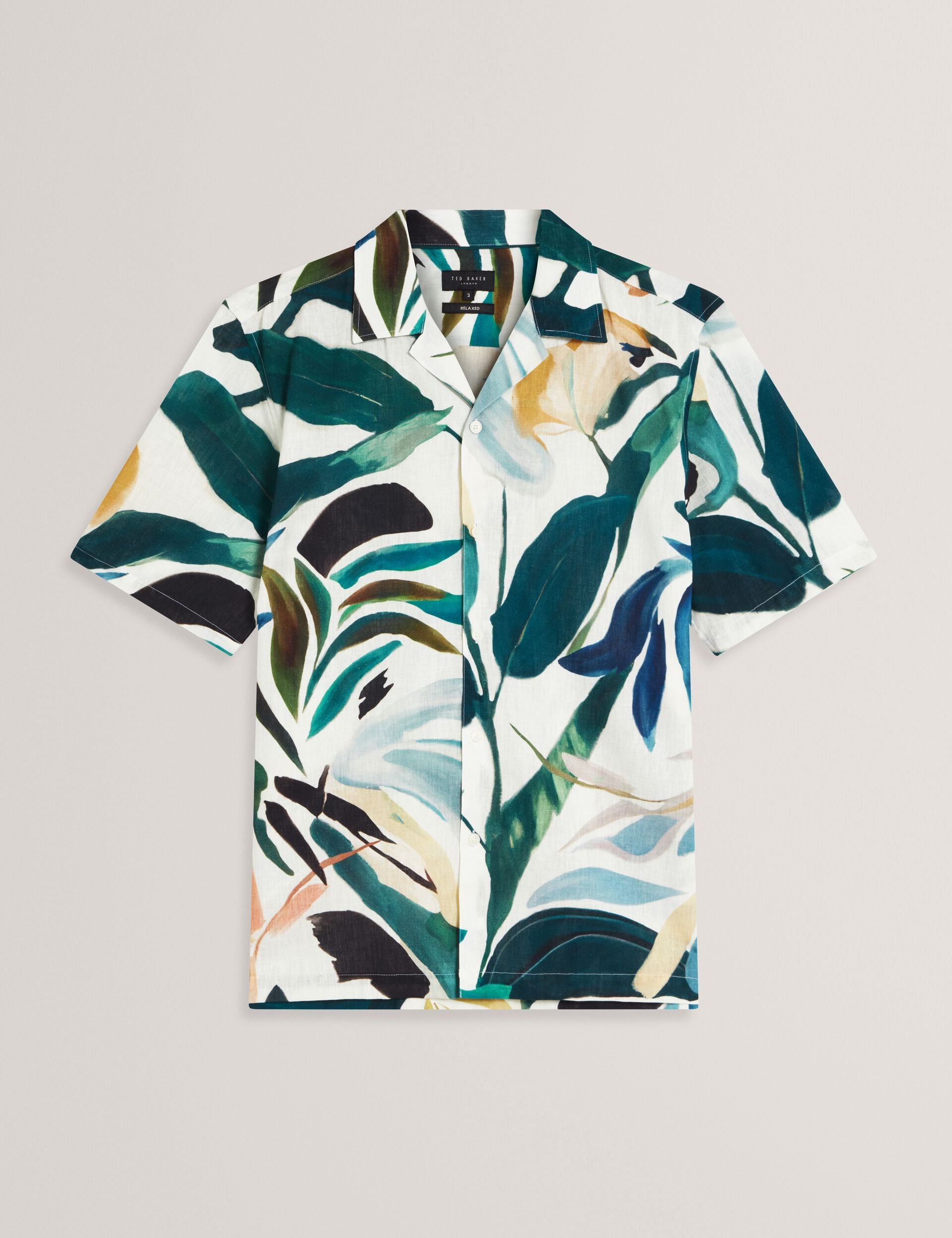 Ted Baker ROGNSKI - Relaxed Floral Short Sleeve Linen Shirt WHITE