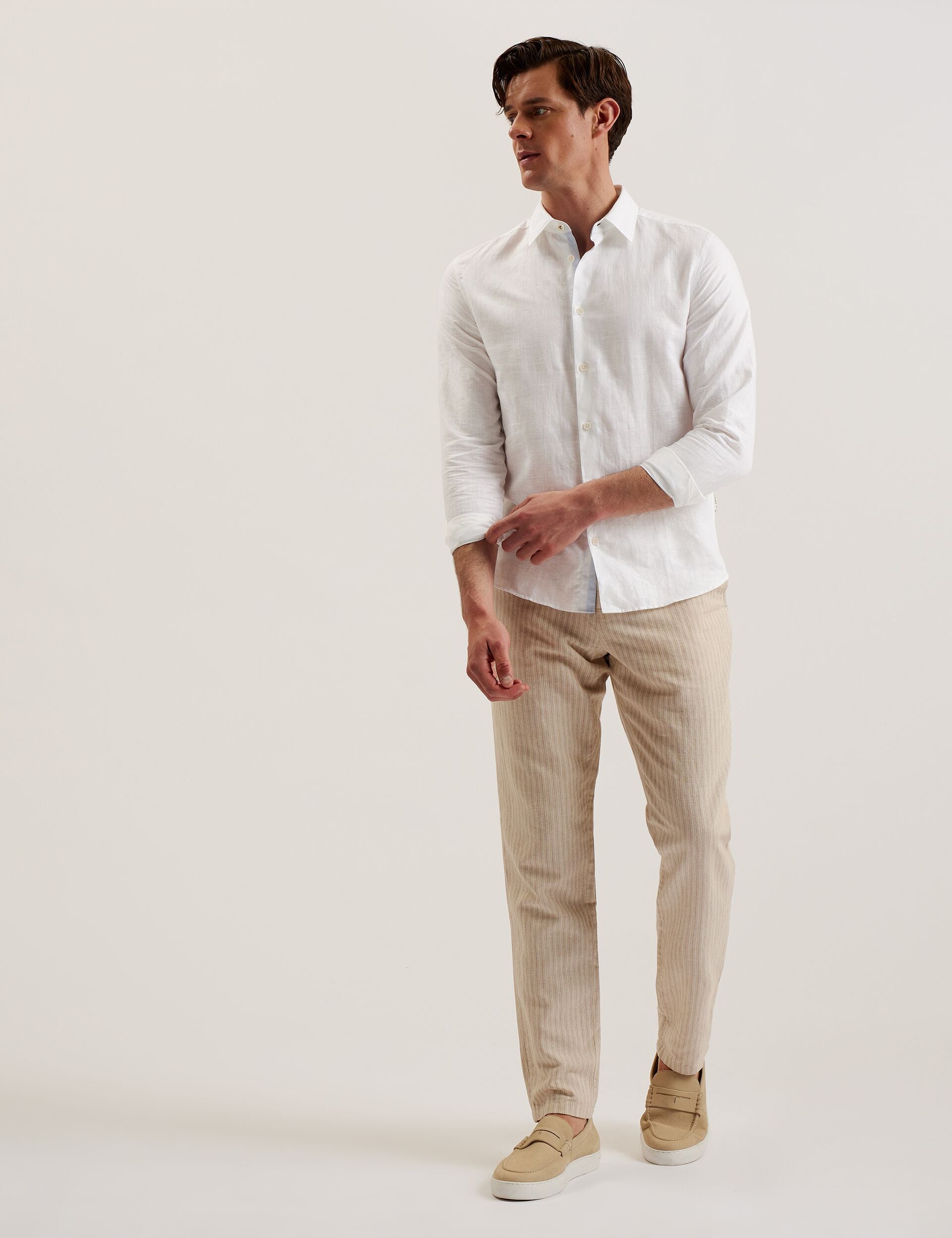 Ted Baker ROMEOS - White Regular Fit Cotton Linen Long Sleeve Shirt WHITE