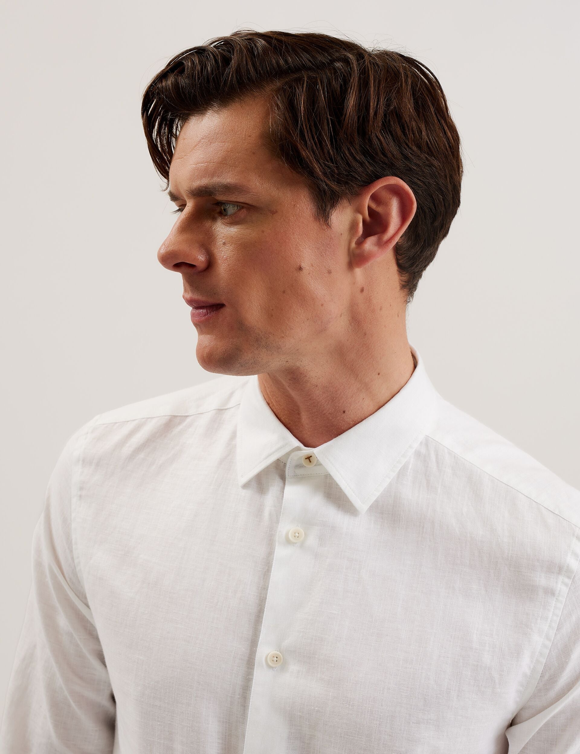 Ted Baker ROMEOS - White Regular Fit Cotton Linen Long Sleeve Shirt WHITE