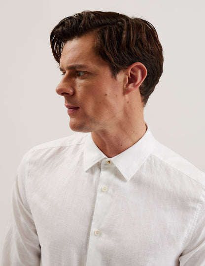 Ted Baker ROMEOS - White Regular Fit Cotton Linen Long Sleeve Shirt WHITE
