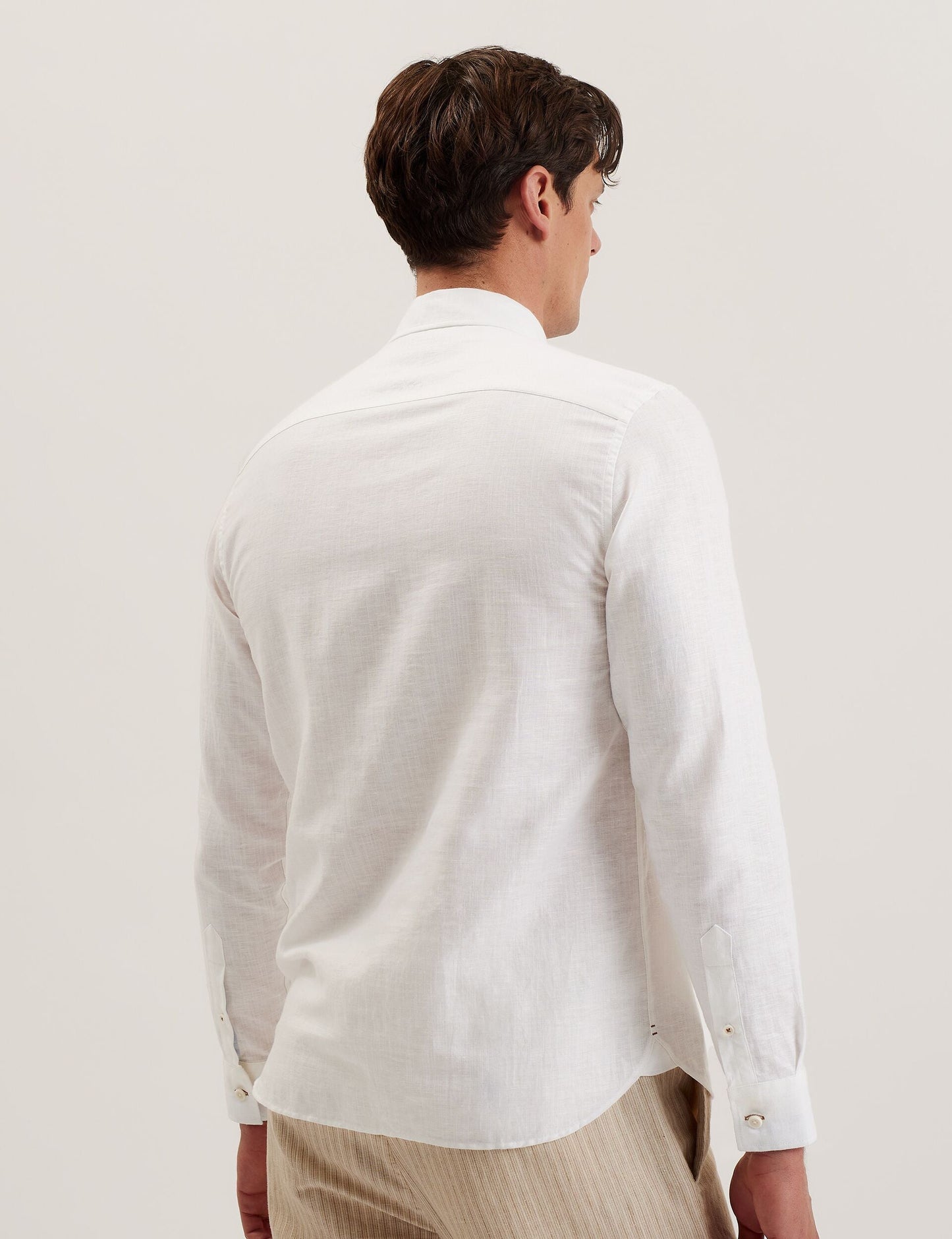 Ted Baker ROMEOS - White Regular Fit Cotton Linen Long Sleeve Shirt WHITE
