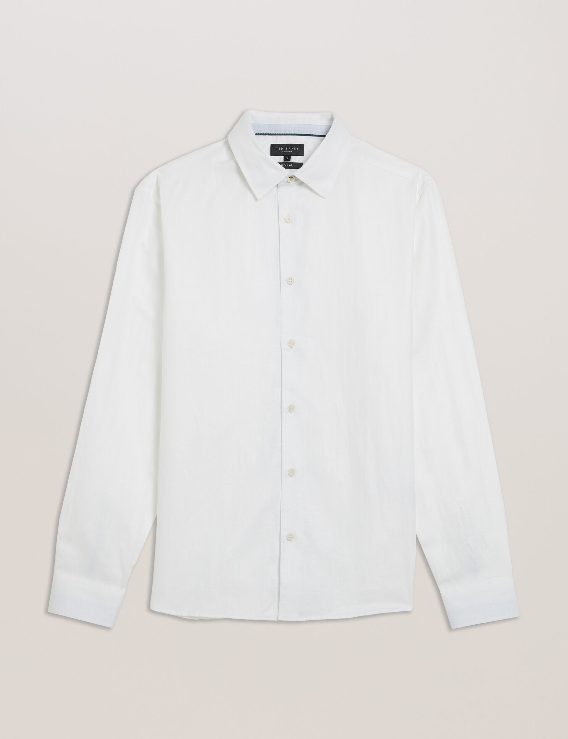 Ted Baker ROMEOS - White Regular Fit Cotton Linen Long Sleeve Shirt WHITE