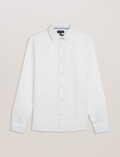 Ted Baker ROMEOS - White Regular Fit Cotton Linen Long Sleeve Shirt WHITE